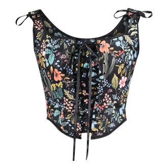 Generic Women Sexy Bustier Corset Top Zipper Eyelet Floral Print Crop Tops Vintage Tank Top Party Clubwear Bodice Bra Front Fastening Clip Maternity Lingerie 