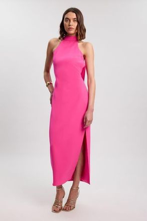 Karen Millen Soft Tailored Halter Maxi Dress in Pink at Nordstrom, Size 10