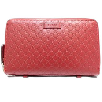Gucci Red Color Leather Long Wallet (Bi-Fold) (Pre-Owned)