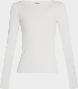 &Eacute;terne Long-Sleeve Fitted Crewneck Top