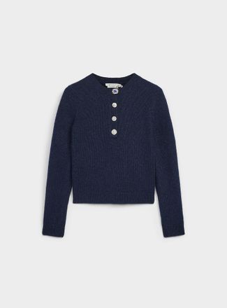 Contemporaine Womens Jewel-button fuzzy knit sweater