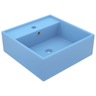 Berkfield Home Luxury Basin Overflow Square Matt Light Blue 41x41 cm Ceramic