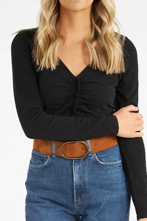 Nation Ltd Cambria Gathered Long Sleeve Top In Jet Black