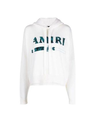 Amiri Womens Amiri Leopard MA Bar Logo White Knitted Hoodie - Size: 10/8
