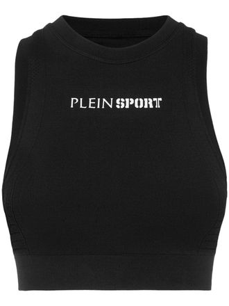 Plein Sport logo-printed performance tank top - women - Nylon/Spandex/Elastane - M - Black