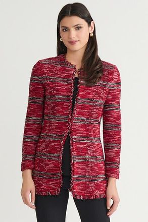 Ming Wang Tailored Melange Fringe Trim Knit Jacket in Holiday/black/ivory at Nordstrom, Size X-Small