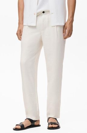 Mango Pleated Straight Fit Pants in Off White at Nordstrom, Size 30