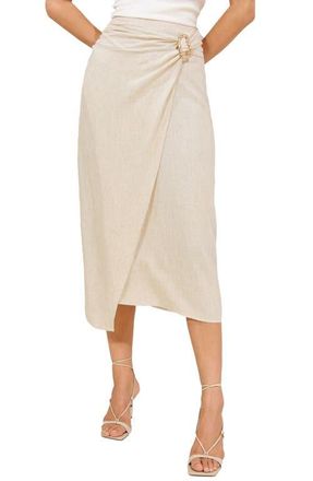 Lipsy Stone Faux Wrap Midi Skirt in Neutral at Nordstrom, Size 10 Us