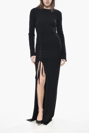 Saint Laurent Wool-Knit Dress with Lace-up Detail Saint Laurent
