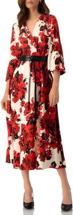 Ivonne Floral Maxi Wrap Dress with Belt in Ivory-Red at Nordstrom, Size 10