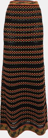 M Missoni Black/orange Perforated Knit Maxi Skirt