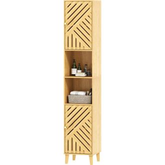 HOMCOM Colonna Bagno con 2 Armadietti e 2 Ripiani Aperti color Legno
