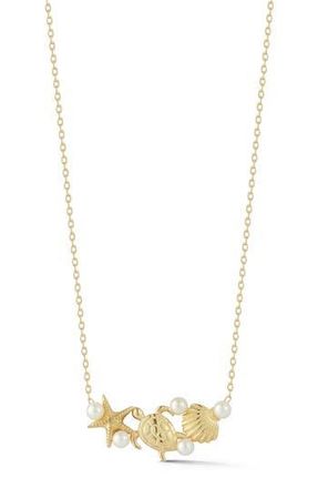 Glaze Jewelry Freshwater Pearl Shell & Sea Turtle Pendant Necklace in Gold at Nordstrom Rack