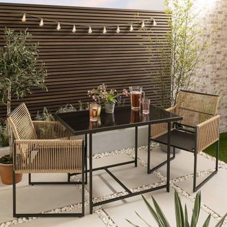 N&ouml;a & Nani Jari Garden Table with 2 Armchairs in Black & Rattan
