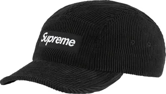 SUPREME Corduroy Camp Cap Black White SUP-FW22-1126