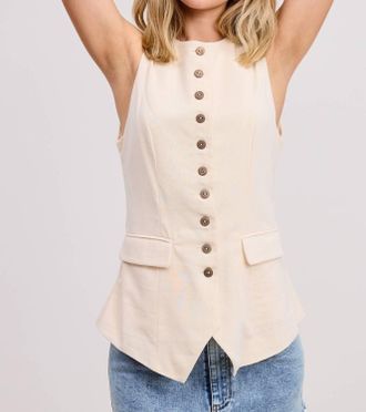 Mimosa Long-Line Buttoned Vest In Natural