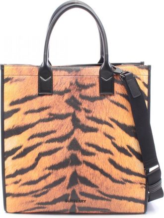 Burberry Black Brown Coated Canvas Leather Handbag Tote Bag (Pre-Owned)