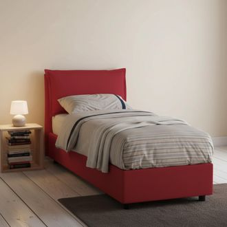 Dmora Cama Individual Rossella, Cama Contenedor Con Revestimiento De Tela, 100% Made In Italy, Apertura Frontal, Con Colch&oacute;n 80x200 Cm Incluido, Rojo, Con E