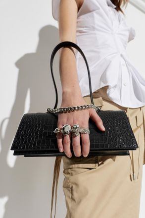 Alexander McQueen Leather Shoulder Bag, Womens, Black