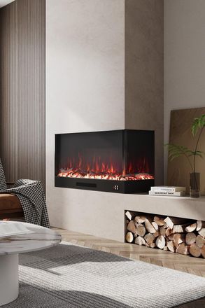 Living and Home 46 Inch L-Shaped Electric Fireplace with App Control and LED Flame Effect in Black