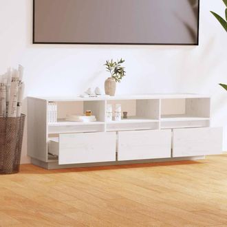Berkfield Home TV Cabinet White 140x37x50 cm Solid Wood Pine | Size: 140 x 37 x 50 cm
