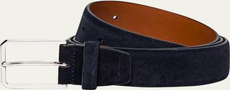 Santoni Mens Rectangle-Buckle Hand-Burnished Suede Belt