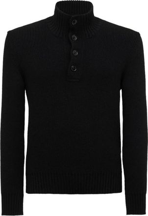 Tom Ford Trui met hoge kraag en knoopsluiting - Heren - Coltruien - Zwart - 3XL - Wol - Truien & Vesten