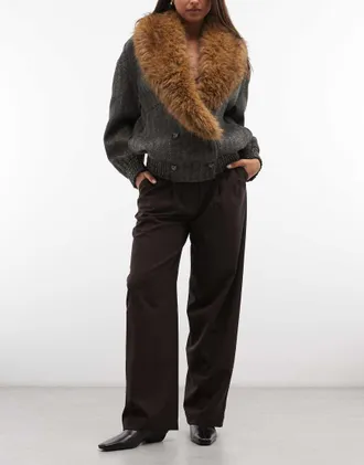 Arket pantaloni sartoriali dritti in lana elasticizzata marrone scuro