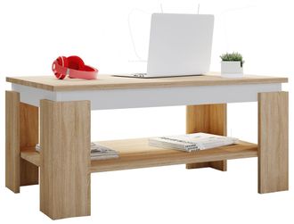 ebuy24 Mesa Auxiliar De Madera Vcm Mesa De Centro Lisa Dimensiones Aprox. Al. 41 X An. 90 X P. 53cm Mesa De Sal&oacute;n Sofabed - Rolas (sonoma Roble / Blanco)