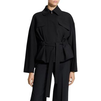 Theory Flight Tie Waist Stretch Wool Jacket in Black - 001 at Nordstrom, Size X-Large