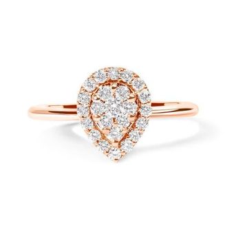 House of Brilliance 10K Rose Gold 3/8 Cttw Composite Diamond Pear Shaped Halo Promise Ring in Pink at Nordstrom, Size 6