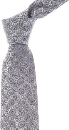 Etro Grey Floral Linen & Silk-Blend Tie