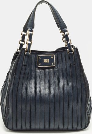 Anya Hindmarch Belvedere Navy Blue Striped Leather And Suede Tote