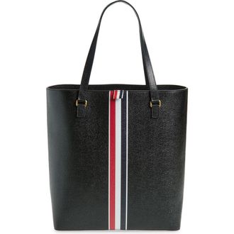 Thom Browne Vertical RWB Stripe Leather Tote in Black at Nordstrom