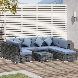 OUTSUNNY 8pc Rattan Sofa Garden Furniture Aluminium Outdoor Patio Set in Grey