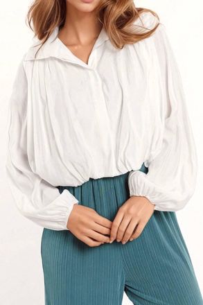 Q2 Tencel Silk Blouse With Balloon Sleeves In White