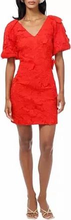 Adelyn Rae Puff Sleeve 3D Mini Dress In Red