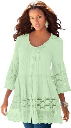 Roaman's Lace Illusion Blouse in Green Mint at Nordstrom, Size 30