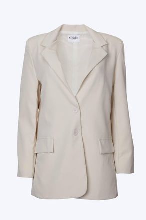 Goldie London Oversized Single-Breasted Twill Crepe Blazer In Ecru