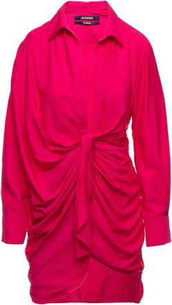 Jacquemus Fuchsia La Robe Bahia Short Draped Shirt Dress