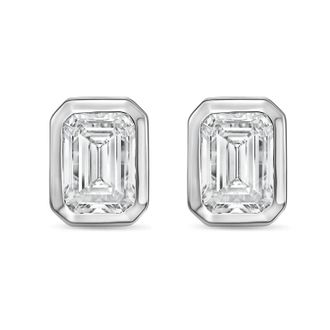 Diana M. Jewels 14Kt White Gold 12.00 cts Lab Grown Emerald Diamond Bezel Studs