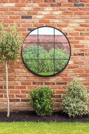 MirrorOutlet Black Metal Frame Round Garden Wall Mirror 39 x 39 (100x100CM) | Size: 1 Pack