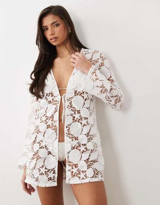 South Beach Copricostume bianco in pizzo