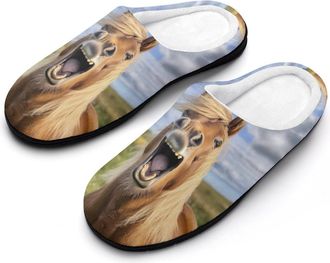 Generic Horse Laughing Cotton Slipper for Women Indoor Outdoor House Shoes Anti-Skid Slippers with Rubber Sole