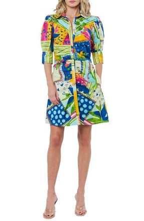 Ciebon Stormi Print Ruched Cotton Shirtdress in Light Yellow Multi at Nordstrom, Size X-Small