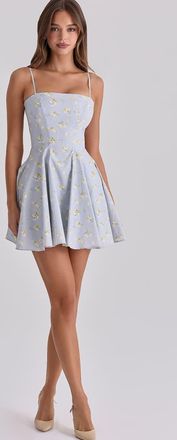 House of CB Dolly - Prendisole corto in cotone blu a fiori