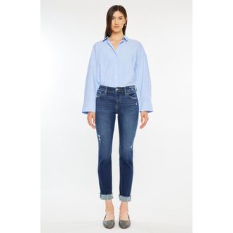 Kancan Emely Essentials Mid Rise Slim Straight Leg Jeans in Dark Wash at Nordstrom, Size 26