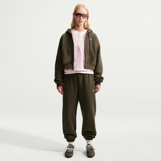 Nike Womens Studio Fleece Medium Weight High-Rise Oversized Cuffed Pants in Brown | IM8074-212