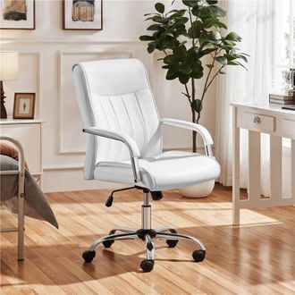Yaheetech Yaheetech - Silla De Oficina Ergonomica Silla De Trabajo Con Ruedas Silla Tapizada En Piel Sint&eacute;tica Silla Blanca Capacidad De 136 Kg