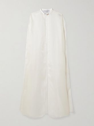Gabriela Hearst Mantella In Organza Di Seta Con Finiture In Pelle Rowena - Bianco